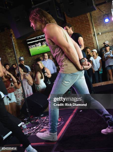 Singer/Songwriter Ryan Hurd performs during Manchester City Host Pre-Game Party in Nashville at George Jones Museum on July 29, 2017 in Nashville,...