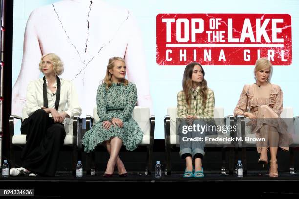 Actors Gwendoline Christie, Elisabeth Moss, Alice Englert and Nicole Kidman of 'Top of the Lake: China Girl' speak onstage during the SundanceTV...