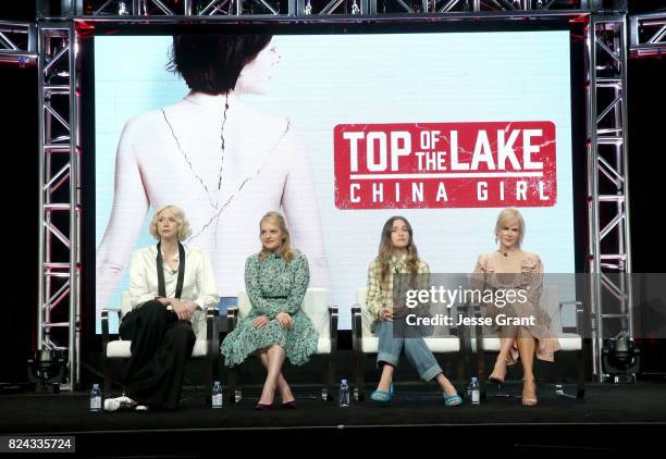 Actors Gwendoline Christie, Elisabeth Moss, Alice Englert, and Nicole Kidman of 'Top of the Lake: China Girl'' speak onstage during the Sundance TV...