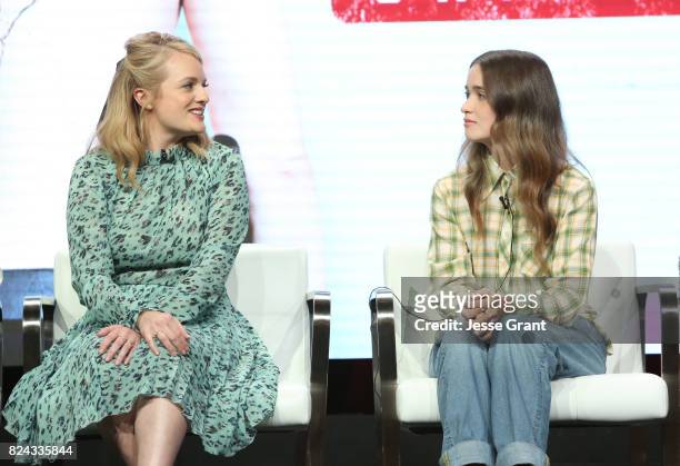 Actors Elisabeth Moss and Alice Englert of 'Top of the Lake: China Girl'' speak onstage during the Sundance TV portion of the 2017 Summer Television...