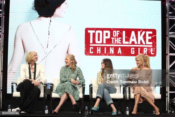 Actors Gwendoline Christie, Elisabeth Moss, Alice Englert, and Nicole Kidman of 'Top of the Lake: China Girl'' speak onstage during the Sundance TV...