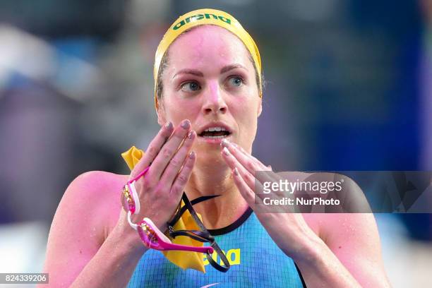 Emily Seebohm competing in the women's 200m backstroke final during the swimming competition at the 2017 FINA World Championships in Budapest, on...