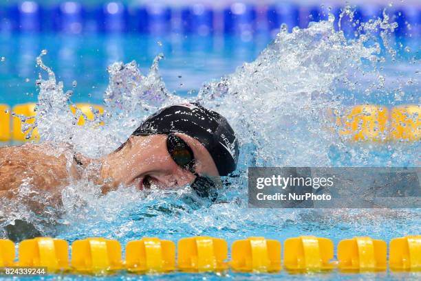 American swimmer Katie Ledecky competing in the women's 800 metre freestyle event at the FINA World Championships 2017 in Budapest, Hungary, 29 July...