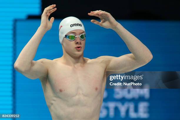 Pawel Juraszek competes in a heat of the men's 50m freestyle during the swimming competition at the 2017 FINA World Championships in Budapest, on...