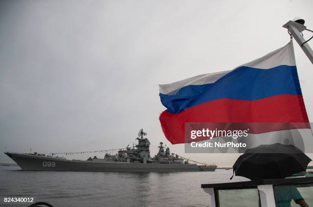 Russian Navy's Pyotr Velikiy nuclear battlecruiser is prepared for the Navy Day parade in Kronshtadt of the suburb of St. Petersburg