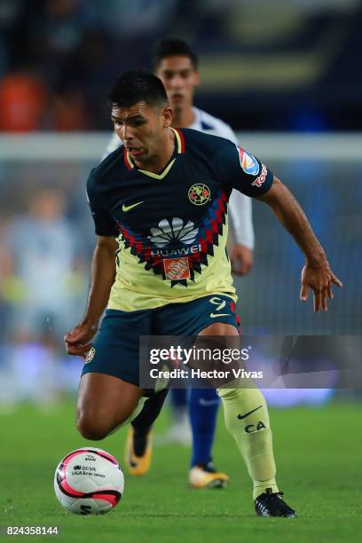 Silvio Romero of America drives the ball during the 2nd round match between Pachuca and America as part of the Torneo Apertura 2017 Liga MX at...