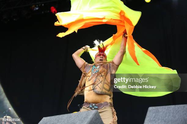 Felipe Rose of Disco group the Village People performs on stage during Punchestown Music Festival at Punchestown Racecourse on July 29, 2017 in Naas,...