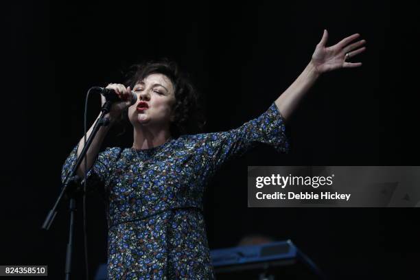 Lorraine McIntosh of Scottish pop rock band Deacon Blue performs on stage during Punchestown Music Festival at Punchestown Racecourse on July 29,...