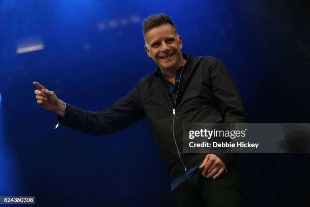 Ricky Ross of Scottish pop rock band Deacon Blue performs on stage at Punchestown Music Festival at Punchestown Racecourse on July 29, 2017 in Naas,...