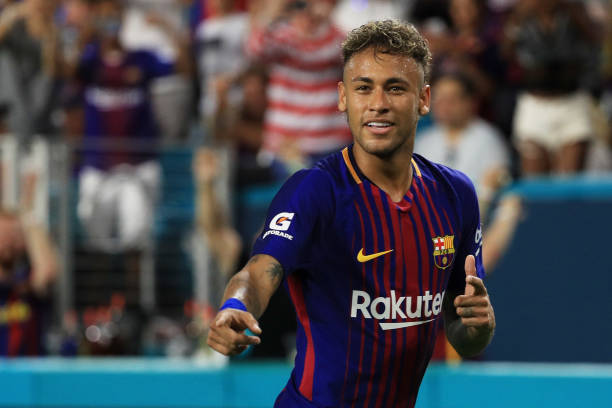 Neymar of Barcelona reacts in the second half against Real Madrid during their International Champions Cup 2017 match at Hard Rock Stadium on July...