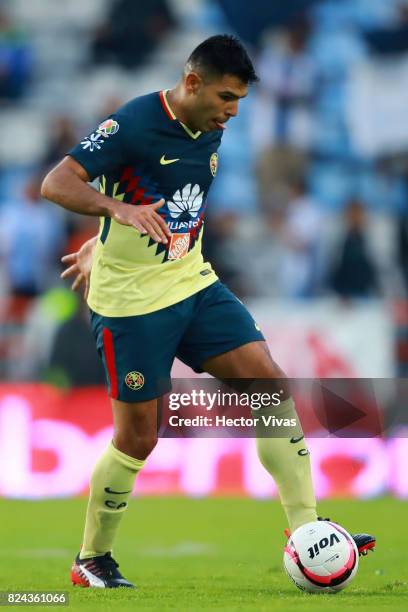 Silvio Romero of America drives the ball during the 2nd round match between Pachuca and America as part of the Torneo Apertura 2017 Liga MX at...