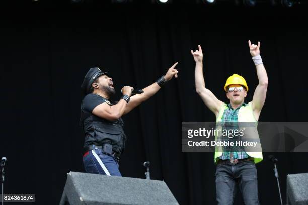 Ray Simpson and Bill Whitefield of Disco group Village People performs on stage during Punchestown Music Festival at Punchestown Racecourse on July...