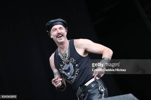 Eric Anzalone of Disco group the Village People performs on stage during Punchestown Music Festival at Punchestown Racecourse on July 29, 2017 in...