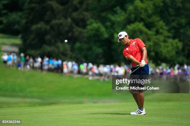 Peiyun Chien of Chinese Taipei hits a pitch shot during the fourth and final round of the Marathon Classic Presented By Owens Corning And O-I held at...