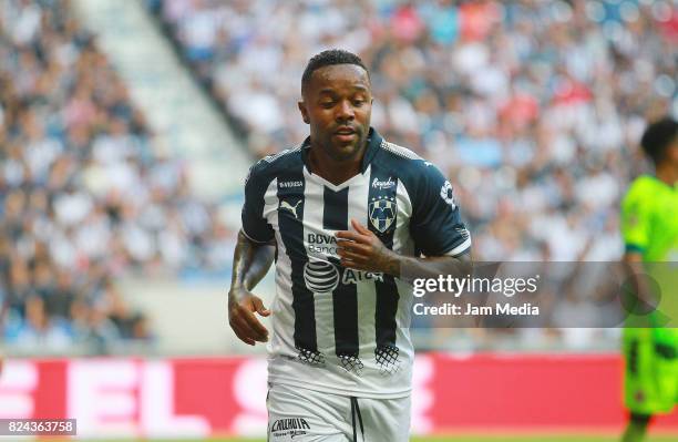 Dorlan Pabon of Monterrey celebrates after scoring his team's first goal during the 2nd round match between Monterrey and Veracruz as part of the...
