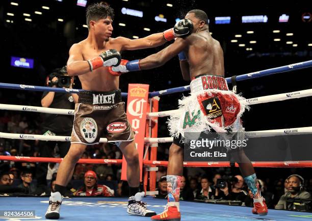 Mikey Garcia and Adrien Broner exchange punches during their Junior Welterwight bout on July 29, 2017 at the Barclays Center in the Brooklyn borough...