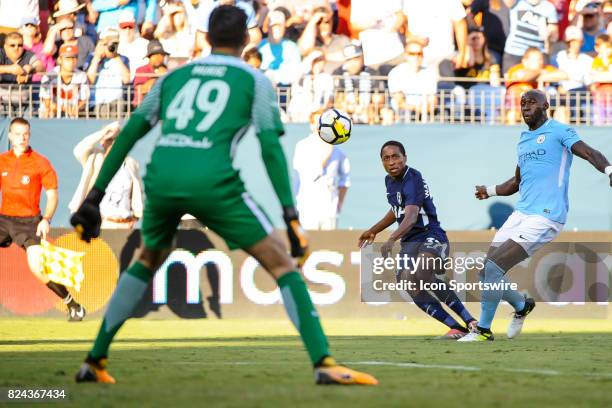 Tottenham Hotspur forward Kyle Walker-Peters takes a shot on Manchester City goalkeeper Aro Muric during the second half of a International Champions...