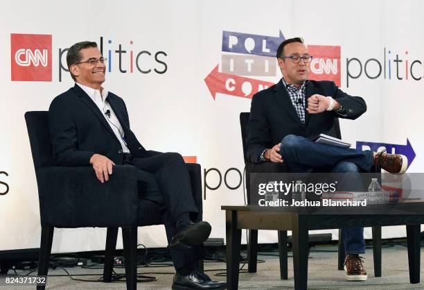 Xavier Becerra and Christopher Cillizza at 'The Po!nt' panel during Politicon at Pasadena Convention Center on July 29, 2017 in Pasadena, California.