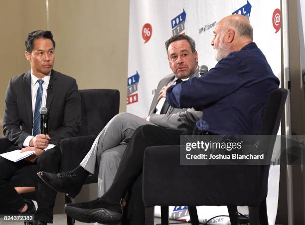 Richard Lui, David Frum, and Rob Reiner at Russias Attack on our Democracy panel during Politicon at Pasadena Convention Center on July 29, 2017...