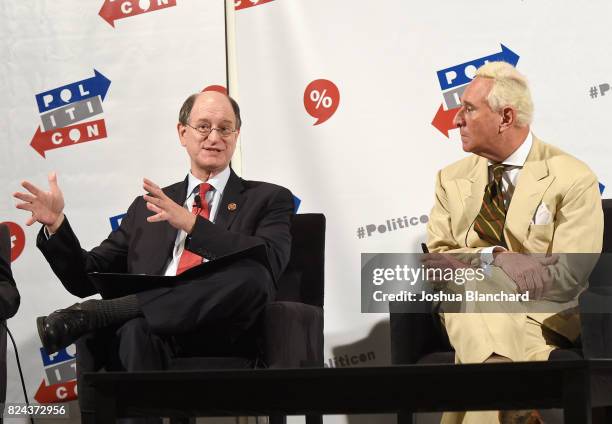Brad Sherman and Roger Stone at 'Watergate: The Long View panel during Politicon at Pasadena Convention Center on July 29, 2017 in Pasadena,...