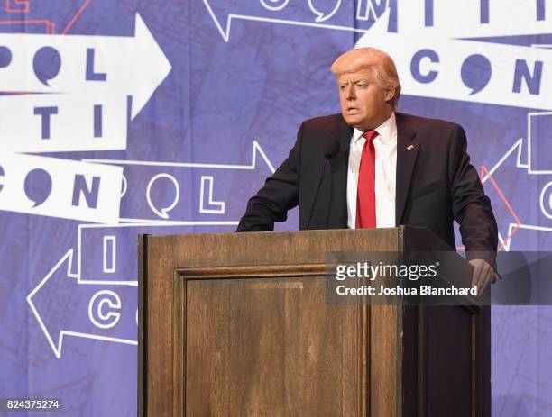 President Donald Trump impersonator, Anthony Atamanuik at 'The Trump Dump' panel during Politicon at Pasadena Convention Center on July 29, 2017 in...