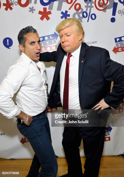 Bassem Youssef and President Donald Trump impersonator, Anthony Atamanuik at Politicon at Pasadena Convention Center on July 29, 2017 in Pasadena,...