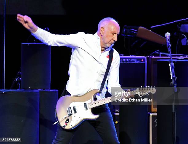 Guitarist Pete Townshend of The Who performs on the first night of the band's residency at The Colosseum at Caesars Palace on July 29, 2017 in Las...
