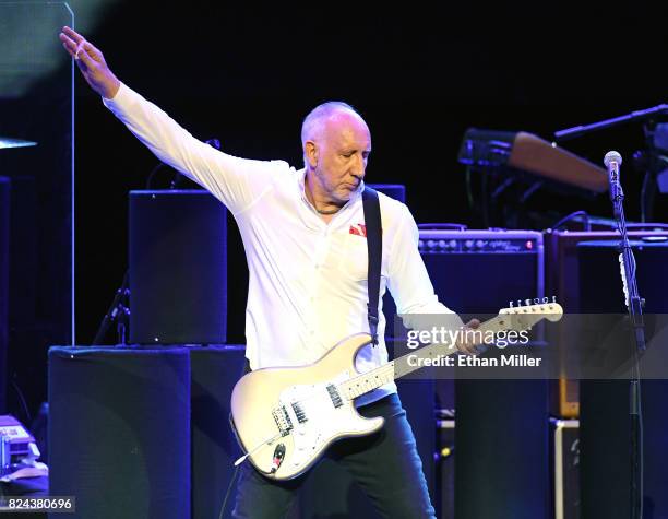 Guitarist Pete Townshend of The Who performs on the first night of the band's residency at The Colosseum at Caesars Palace on July 29, 2017 in Las...