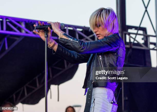 Sarah Barthel of Phantogram performs during day 1 of Mo Pop Festival at Detroit Riverfront on July 29, 2017 in Detroit, Michigan.