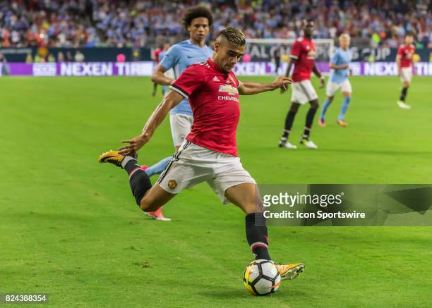Manchester United midfielder Andreas Pereira crosses the ball during the International Champions Cup match between Manchester United and Manchester...