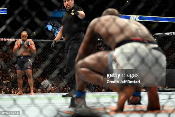 Daniel Cormier stands in his corner before facing Jon Jones in their UFC light heavyweight championship bout during the UFC 214 event inside the...