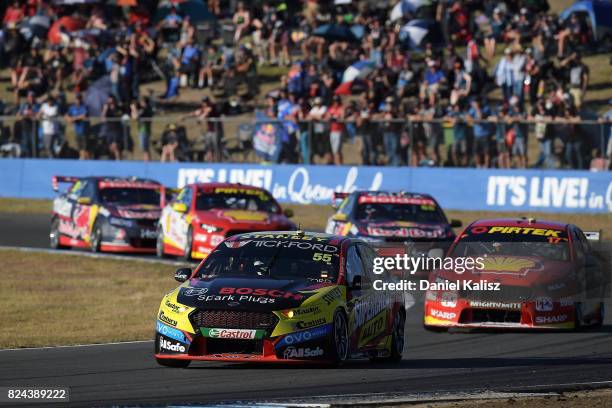 Chaz Mostert drives the Supercheap Auto Racing Ford Falcon FGX during race 16 for the Ipswich SuperSprint, which is part of the Supercars...