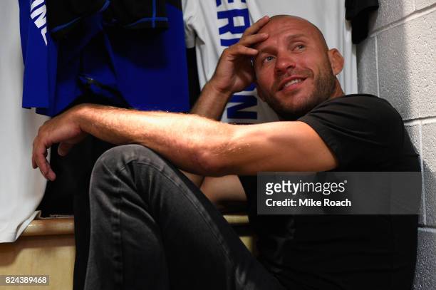 Donald Cerrone relaxes in his locker room prior to his bout against Robbie Lawler during the UFC 214 event at Honda Center on July 29, 2017 in...