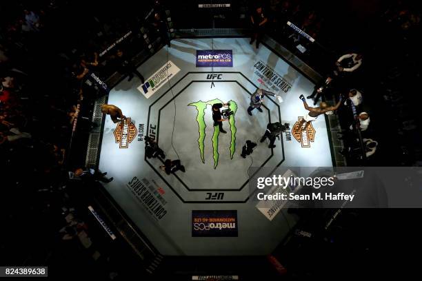 An overhead view of the Octagon as Jon Jones is introduced prior to his light heavyweight championship bout against Daniel Cormier during the UFC 214...