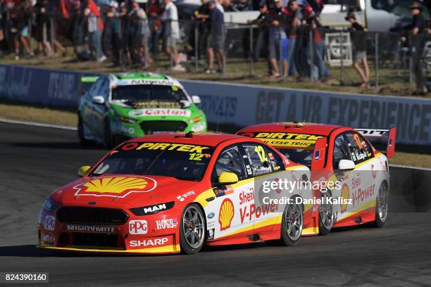 Fabian Coulthard drives the Shell V-Power Racing Team Ford Falcon FGX during race 16 for the Ipswich SuperSprint, which is part of the Supercars...