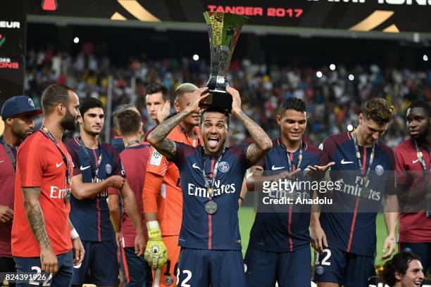 Dani Alves of Paris Saint-Germain in action during the French Trophy of Champions football match between Monaco and Paris Saint-Germain at the Grand...