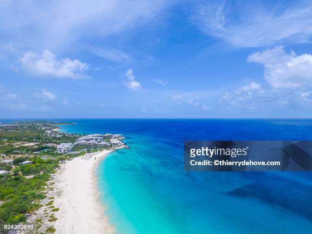 aerial view from meads bay in anguilla beach, caribbean - anguilla photos et images de collection