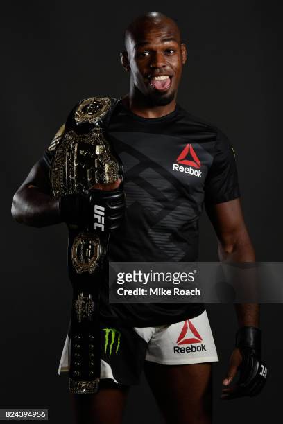 Jon Jones poses for a portrait backstatge after his victory over Daniel Cormier during the UFC 214 event at Honda Center on July 29, 2017 in Anaheim,...