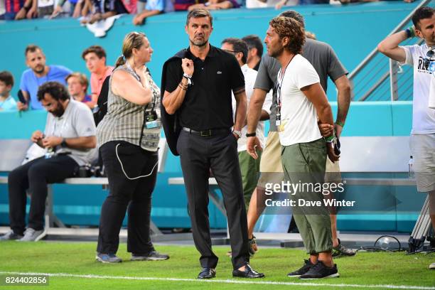 Former Milan and Italy captain Paolo Maldini, who is now a part owner of Miami FC, during the International Champions Cup match between Barcelona and...