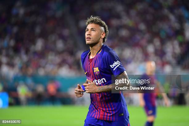 Neymar Jr of Barcelona during the International Champions Cup match between Barcelona and Real Madrid at Hard Rock Stadium on July 29, 2017 in Miami...