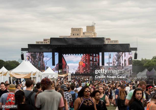View of festivalgoers at the 2017 Panorama Music Festival at Randall's Island on July 29, 2017 in New York City.