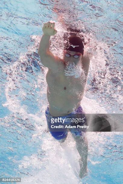 Kosuke Hagino of Japan competes during the Men's 400m Medley Preliminary round on day seventeen of the Budapest 2017 FINA World Championships on July...