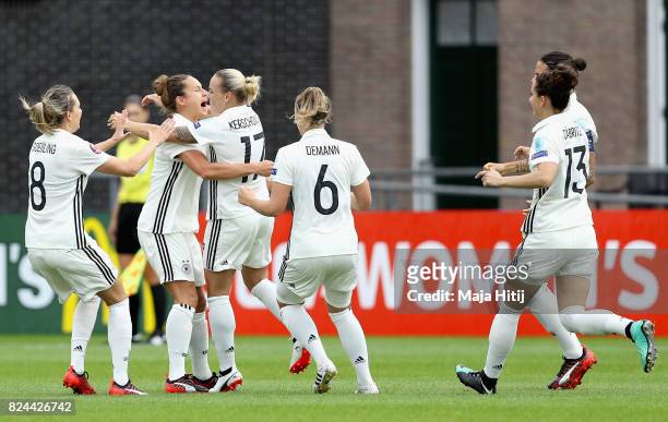 Isabel Kerschowski of Germany celebrates scoring her sides first goal with her Germany team mates during the UEFA Women's Euro 2017 Quarter Final...