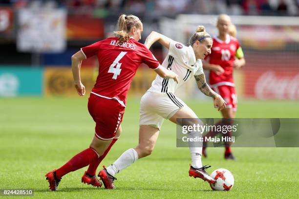 Maja Kildemoes of Denmark and Anja Mittag of Germany battle for possession during the UEFA Women's Euro 2017 Quarter Final match between Germany and...