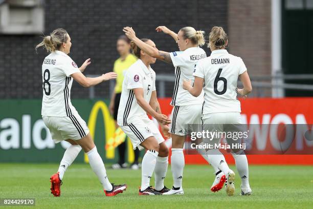 Isabel Kerschowski of Germany celebrates scoring her sides first goal with her Germany team mates during the UEFA Women's Euro 2017 Quarter Final...