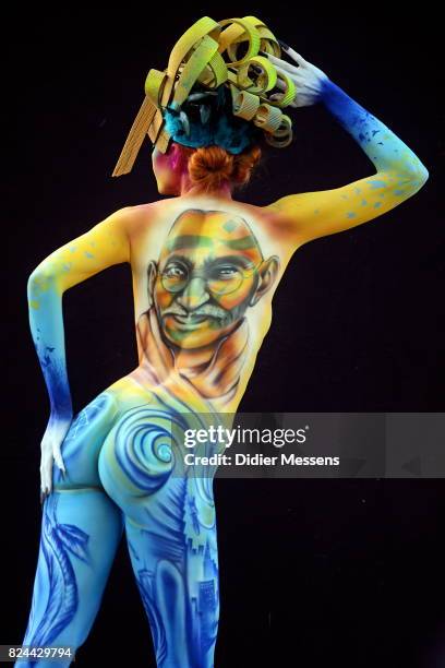 Model poses for a picture during the 20th World Bodypainting Festival 2017 on July 29, 2017 in Klagenfurt, Austria.