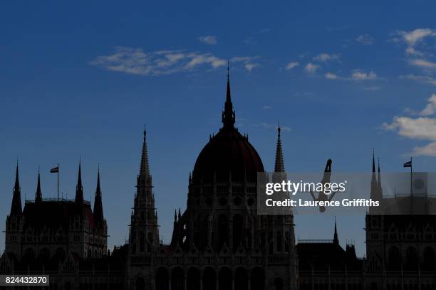 Andy Jones of the United States competes during the Men's high diving on day seventeen of the Budapest 2017 FINA World Championships on July 30, 2017...