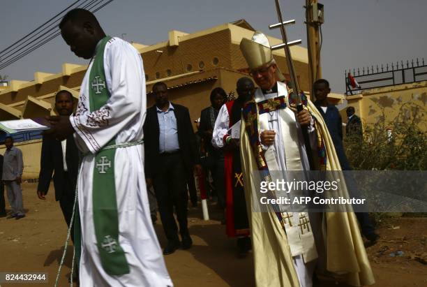 Archbishop of Canterbury, Justin Welby leaves Khartoum's All Saints Cathedral following a ceremony on July 30, 2017. Welby declared Sudan as the 39th...