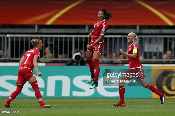 Nadia Nadim of Denmark celebrates scoring her sides first goal with her Denmark team mates during the UEFA Women's Euro 2017 Quarter Final match...