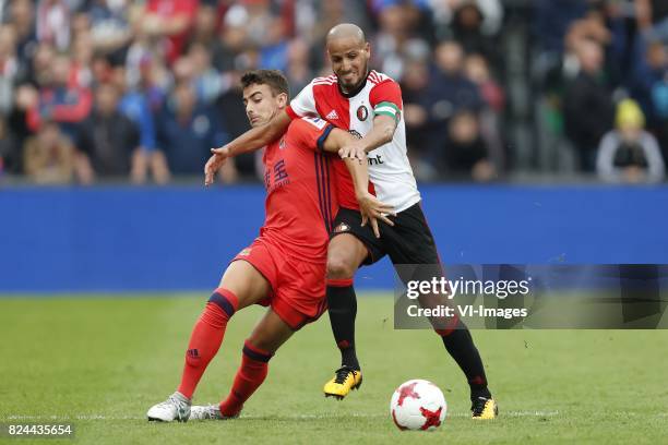 David Concha of Real Sociedad de Futbol, Karim El Ahmadi of Feyenoord during the pre-season friendly match between Feyenoord Rotterdam and Real...